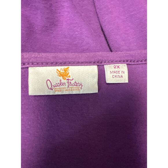 Quacker Factory Purple Sequin Striped 3/4 Sleeve Cotton Top Womens Plus Size 2X - Picture 5 of 8